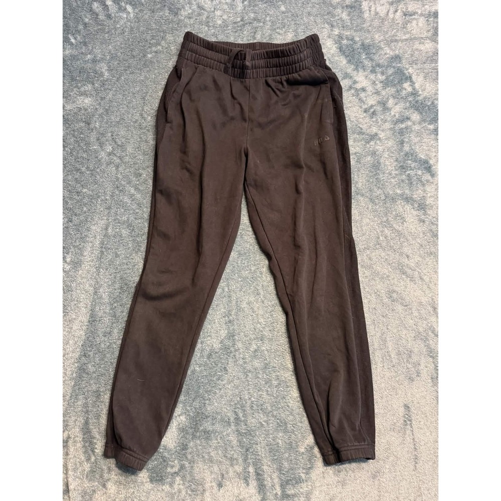 Fila Womens Pants Size S Sweatpants Black Cotton Blend Solid Joggers Fleece